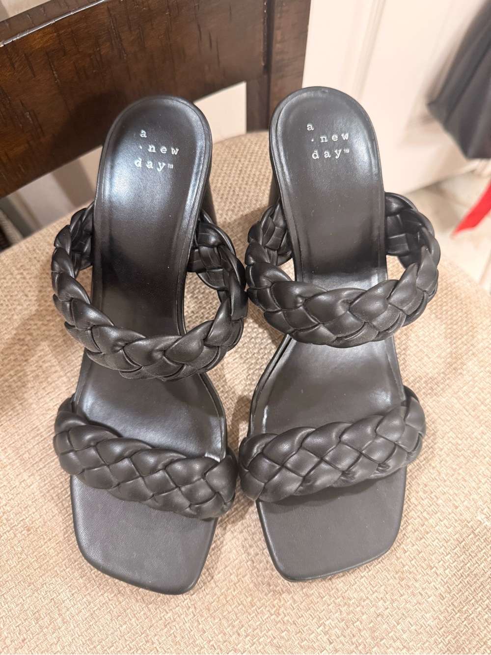 a new day Black Braided Double-Strap Heeled Sandals